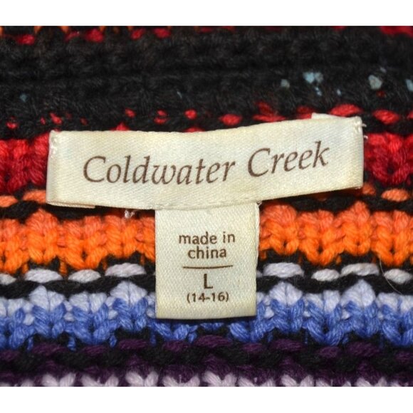 Coldwater Creek Full Zip Colorful Rainbow Crochet Cardigan Sweater Size L - Picture 8 of 10